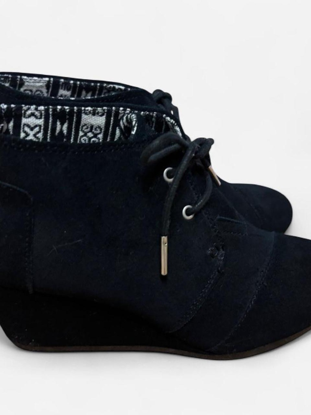 Toms Black Suede-Look Lace-Up Ankle Booties